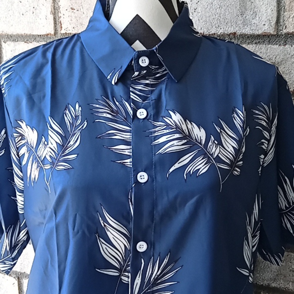 Blue Tropical Palm Shirt - Picture 3 of 6